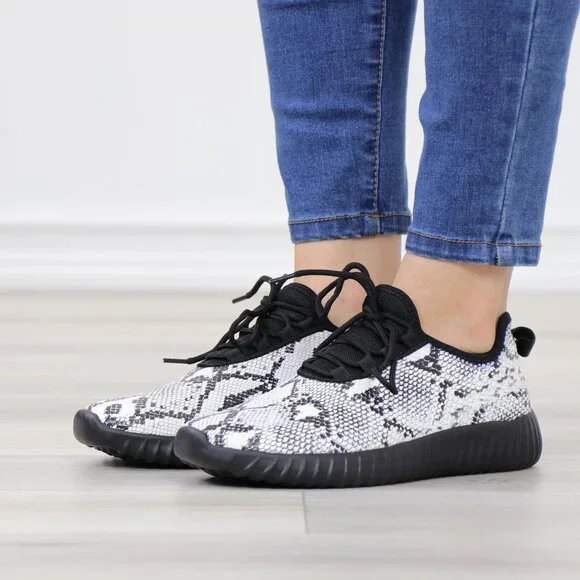 Snake Skin Print Fashion Comfort Walking Sneakers Shoes - Picture 12 of 14